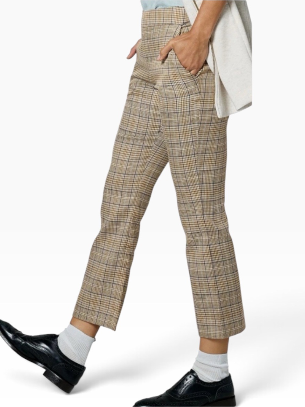 CAbi Tan/Blue "Effortless" Plaid Cropped Tribute Trouser #6481 8